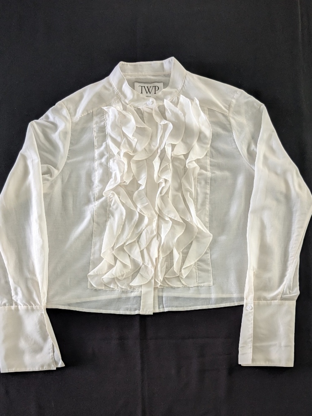 TWP Patti Ruffle Cotton Silk Blouse Top Ivory White M Medium $625 Crop Shirt NWT